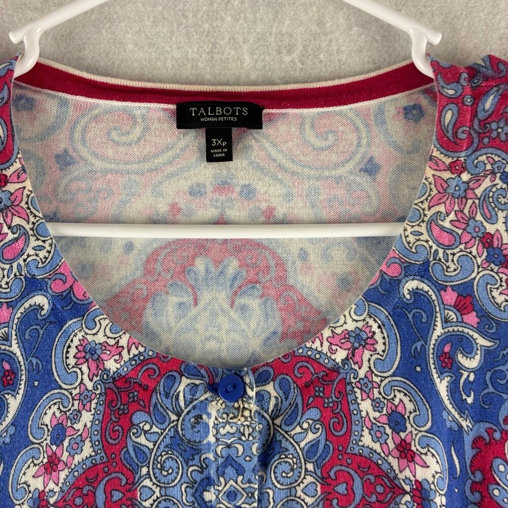 Talbots Button Up Cardigan Sweater Womens 3XP 3/4 Sleeve Boho Medallion AOP READ - Picture 5 of 11